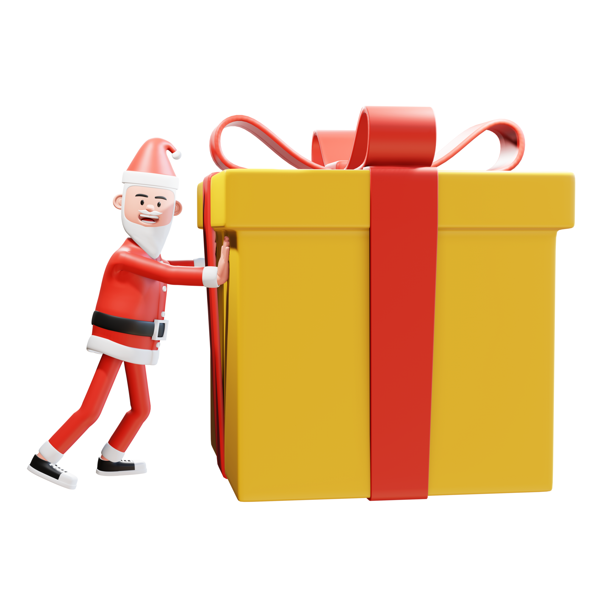 Santa Pushes A Big Gift For Christmas Present 3d Character Santa Claus santa-pushes-a-big-gift-for-christmas-present-3d-character-santa-claus