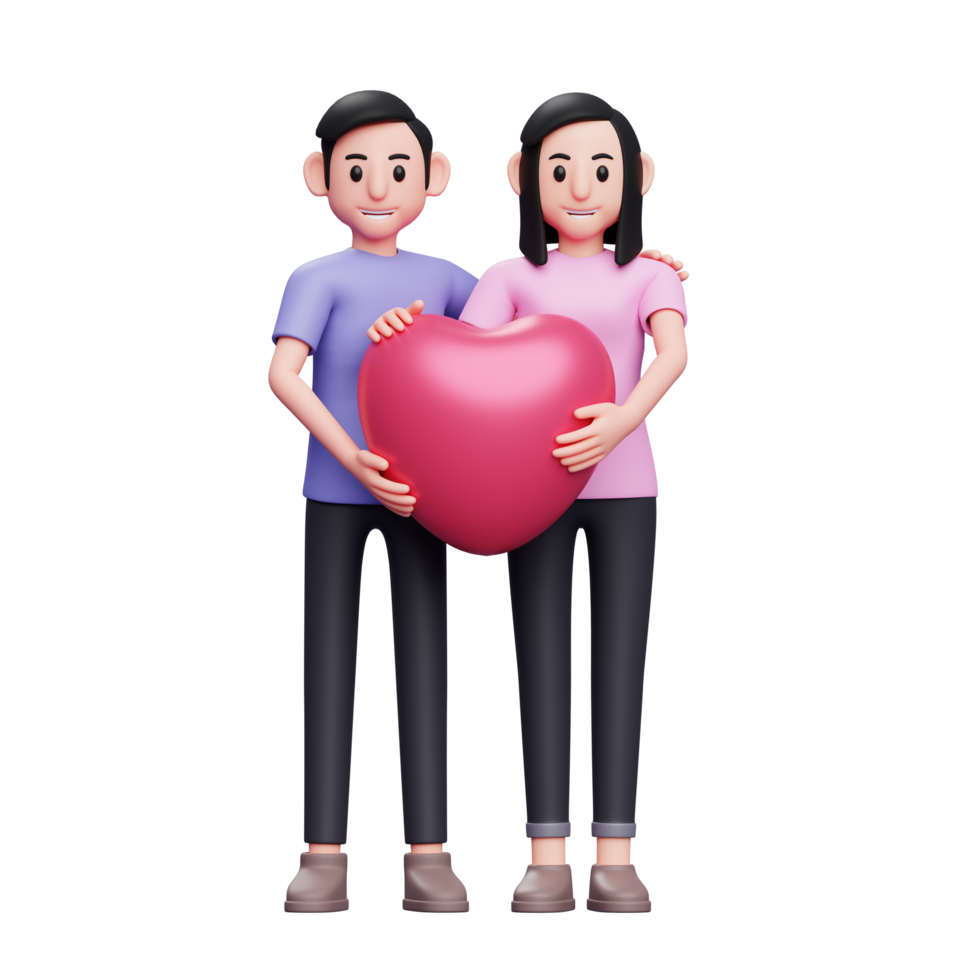 couple romantique tenant ensemble des ballons de coeur, illustration de personnage de concept de saint valentin 3d png