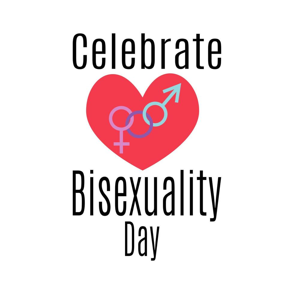 Celebrate Bisexuality Day, idea for poster, banner or holiday card, heart and symbols vector