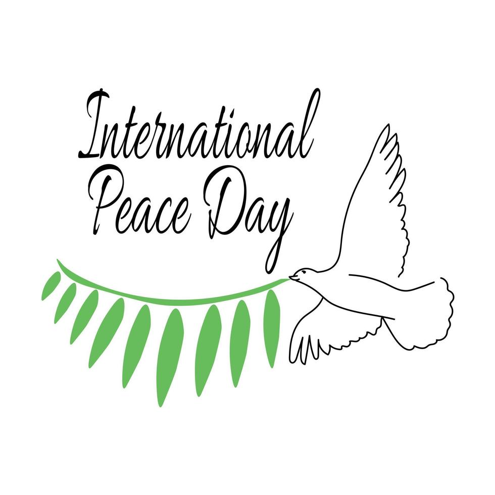 día internacional de la paz, idea de afiche o pancarta, silueta de una paloma y rama verde vector