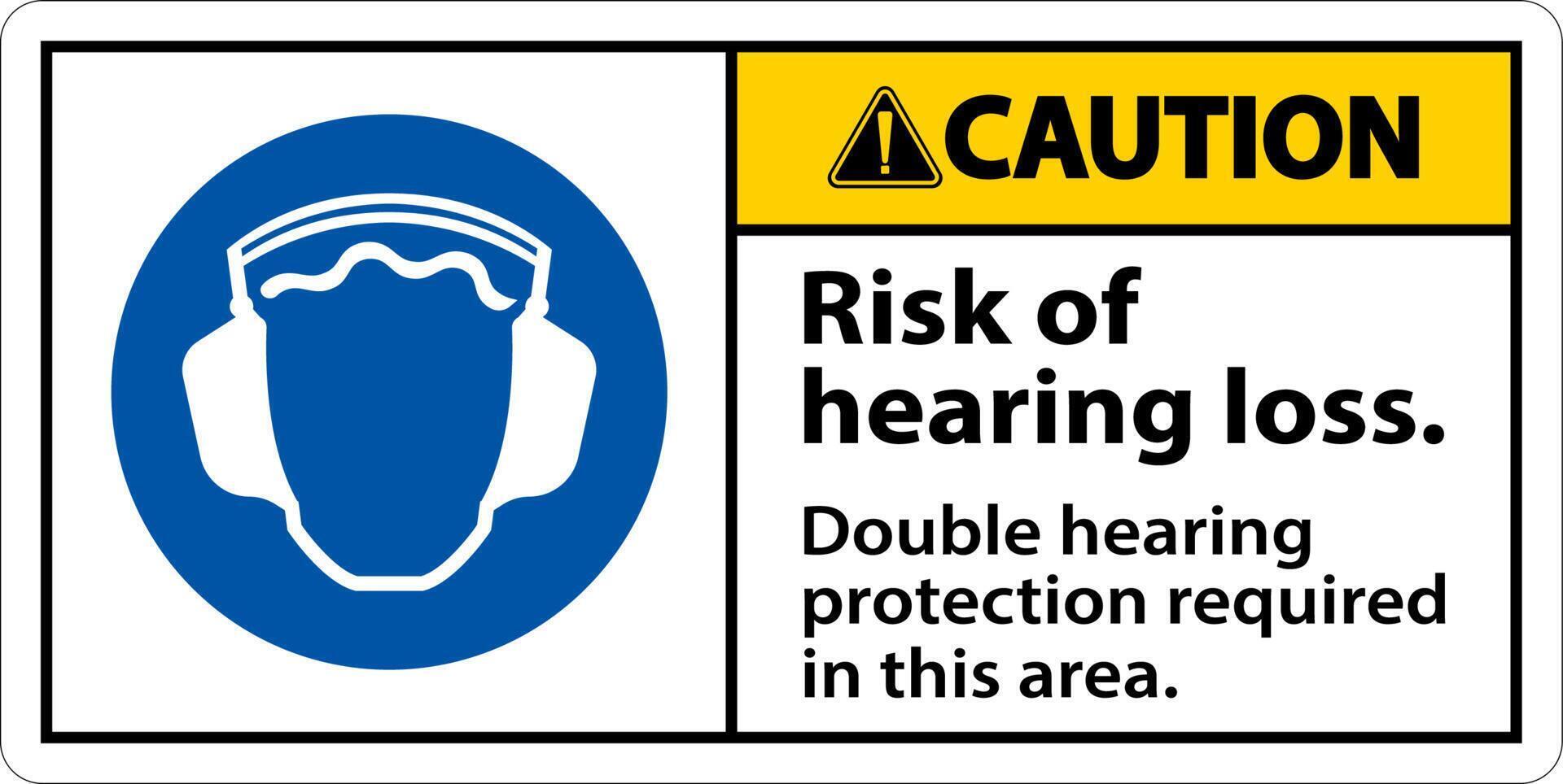 Caution Double Hearing Protection Sign On White Background vector