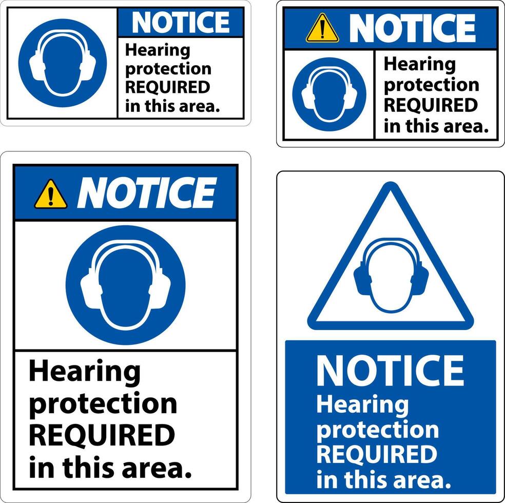 Notice Hearing Protection Required Sign On White Background vector