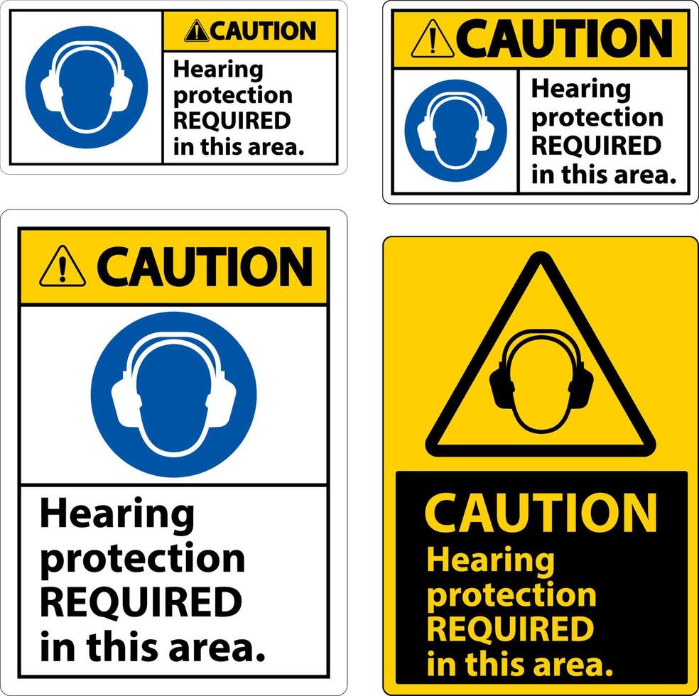 Caution Hearing Protection Required Sign On White Background vector