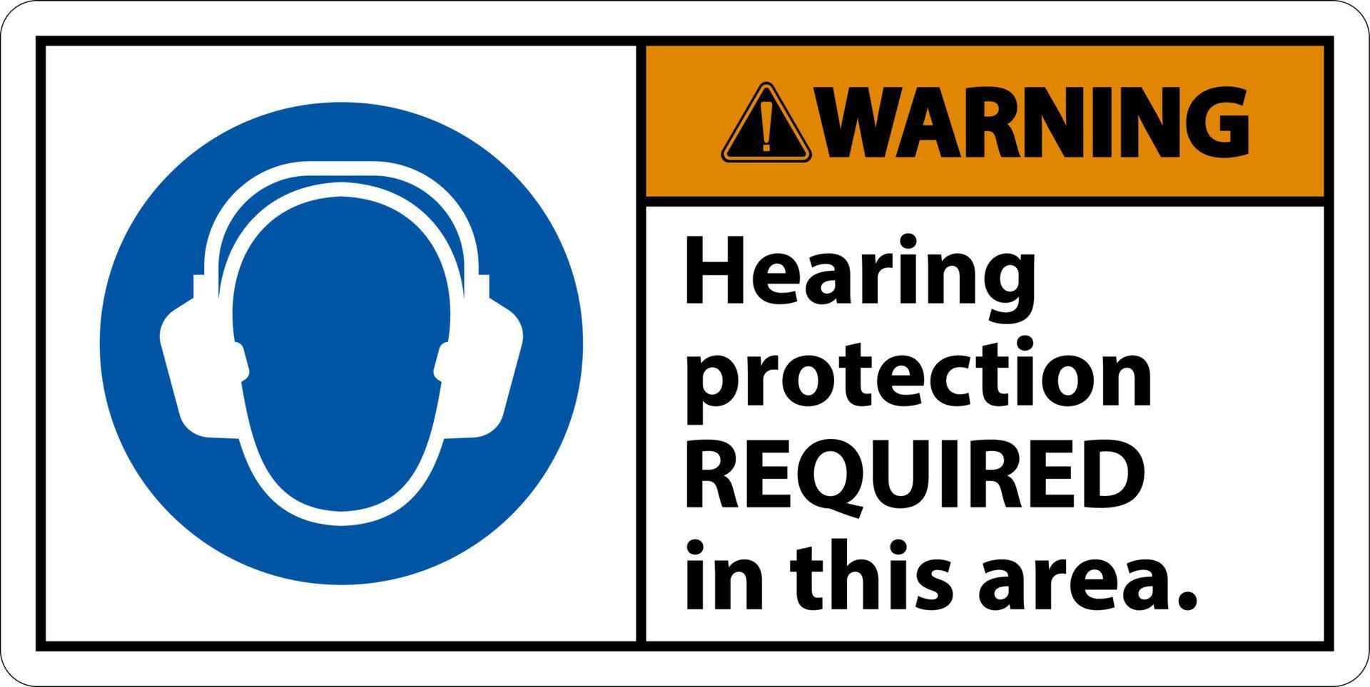 Warning Hearing Protection Required Sign On White Background vector