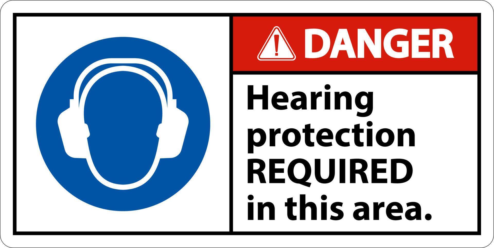 Danger Hearing Protection Required Sign On White Background vector