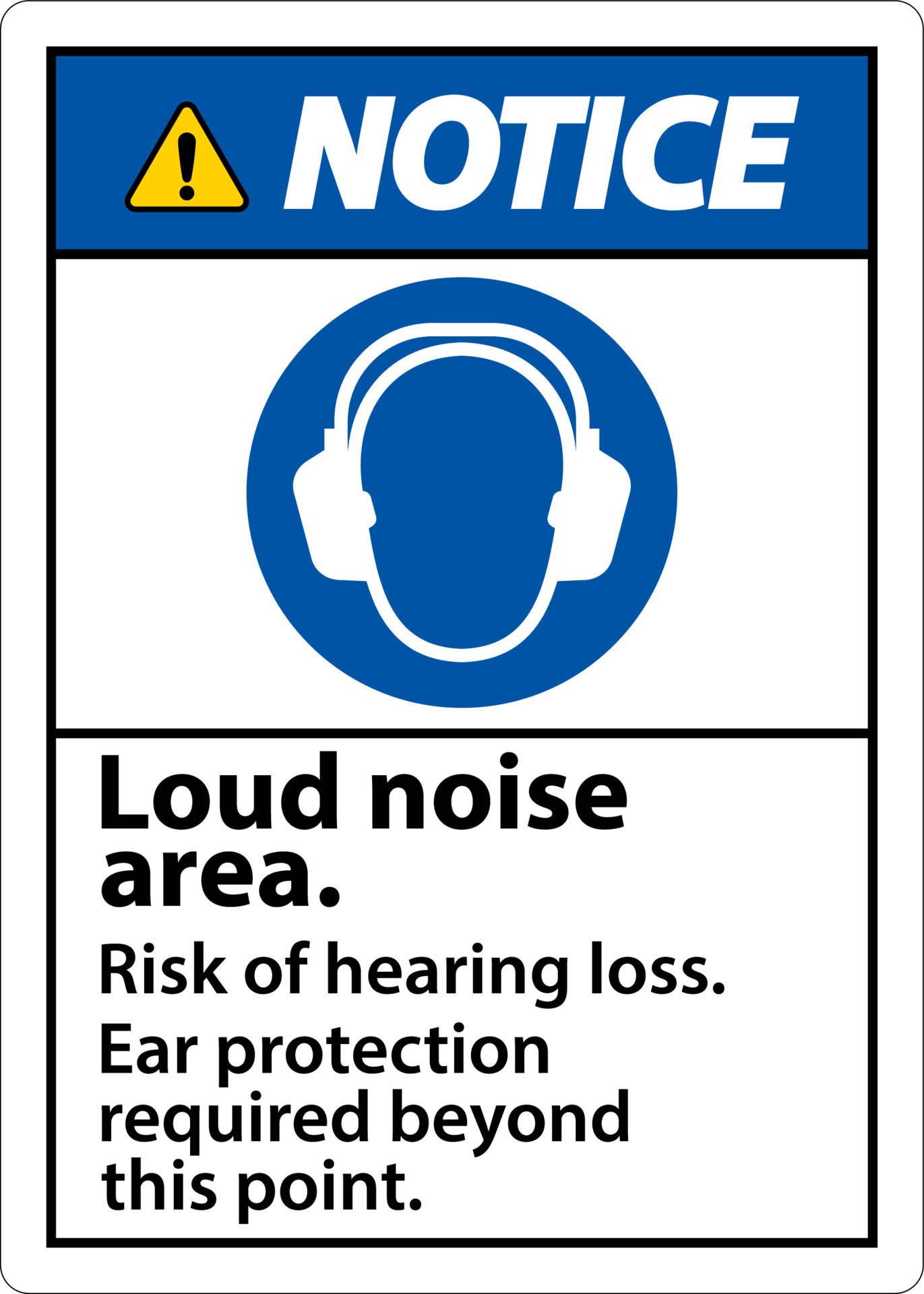 Notice Loud Noise Area Risk of Hearing Loss Sign 11125116 Vector Art at