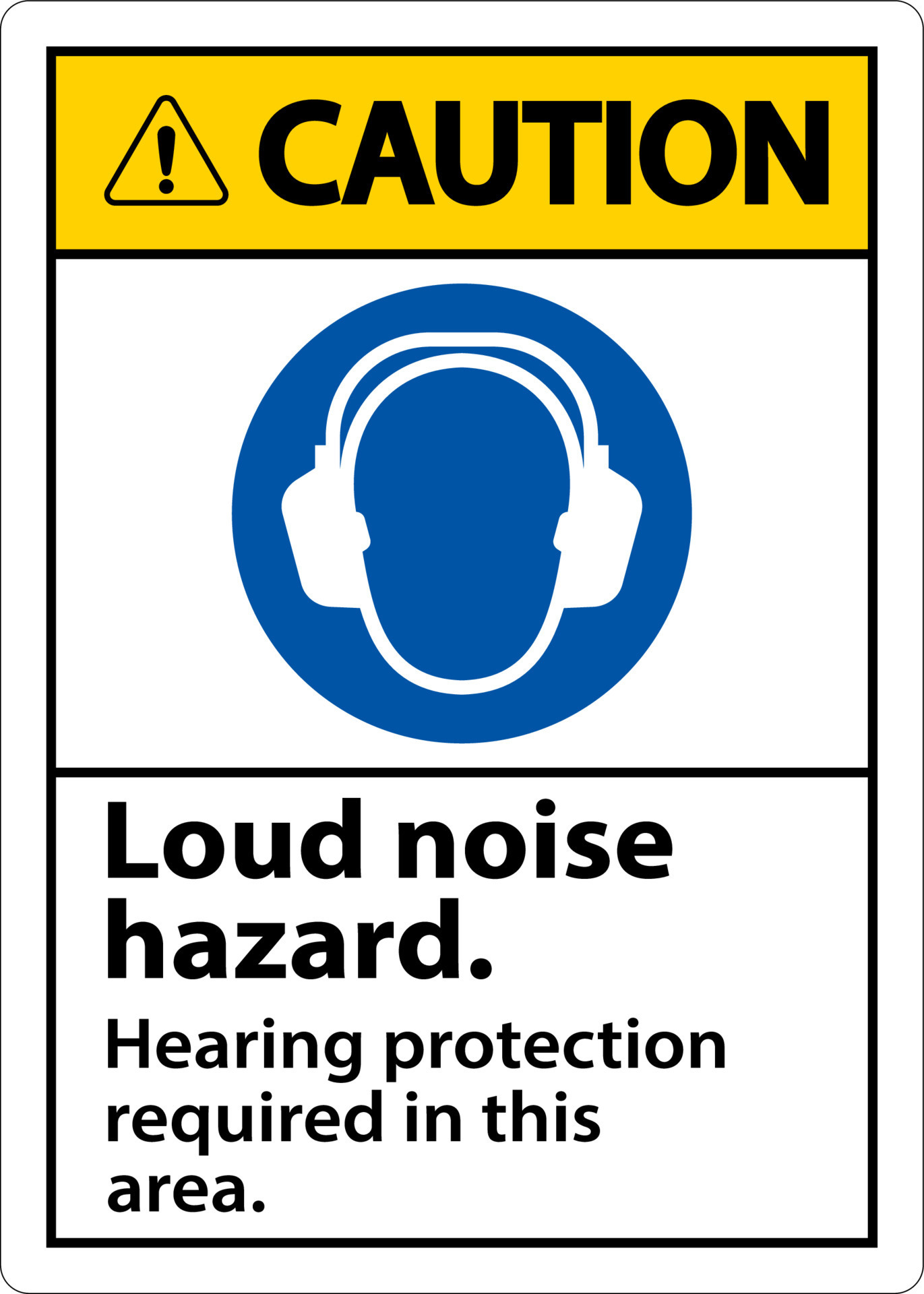 Caution Hearing Protection Required Sign On White Background 11125231