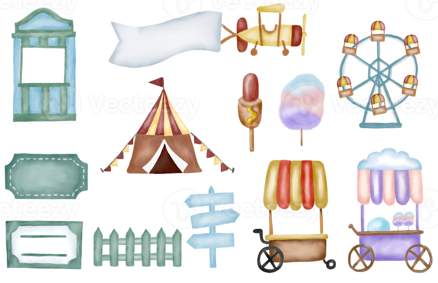 Watercolor painting of carnival fun festival event icons concept of holiday and leisure png