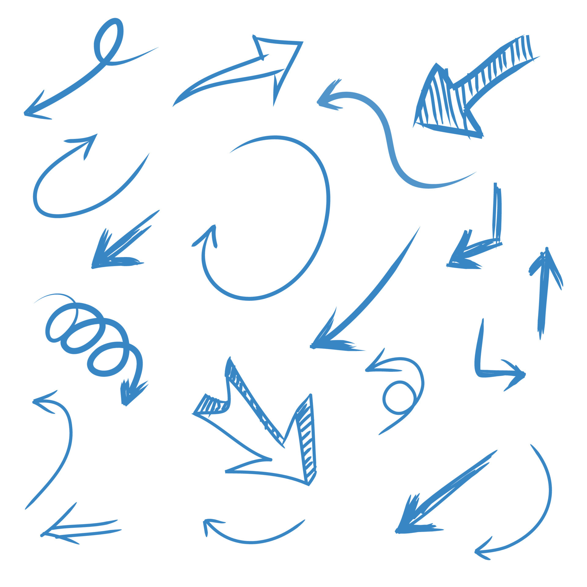 hand drawn Arrows icons Set. arrow icon with various directions. Doodle