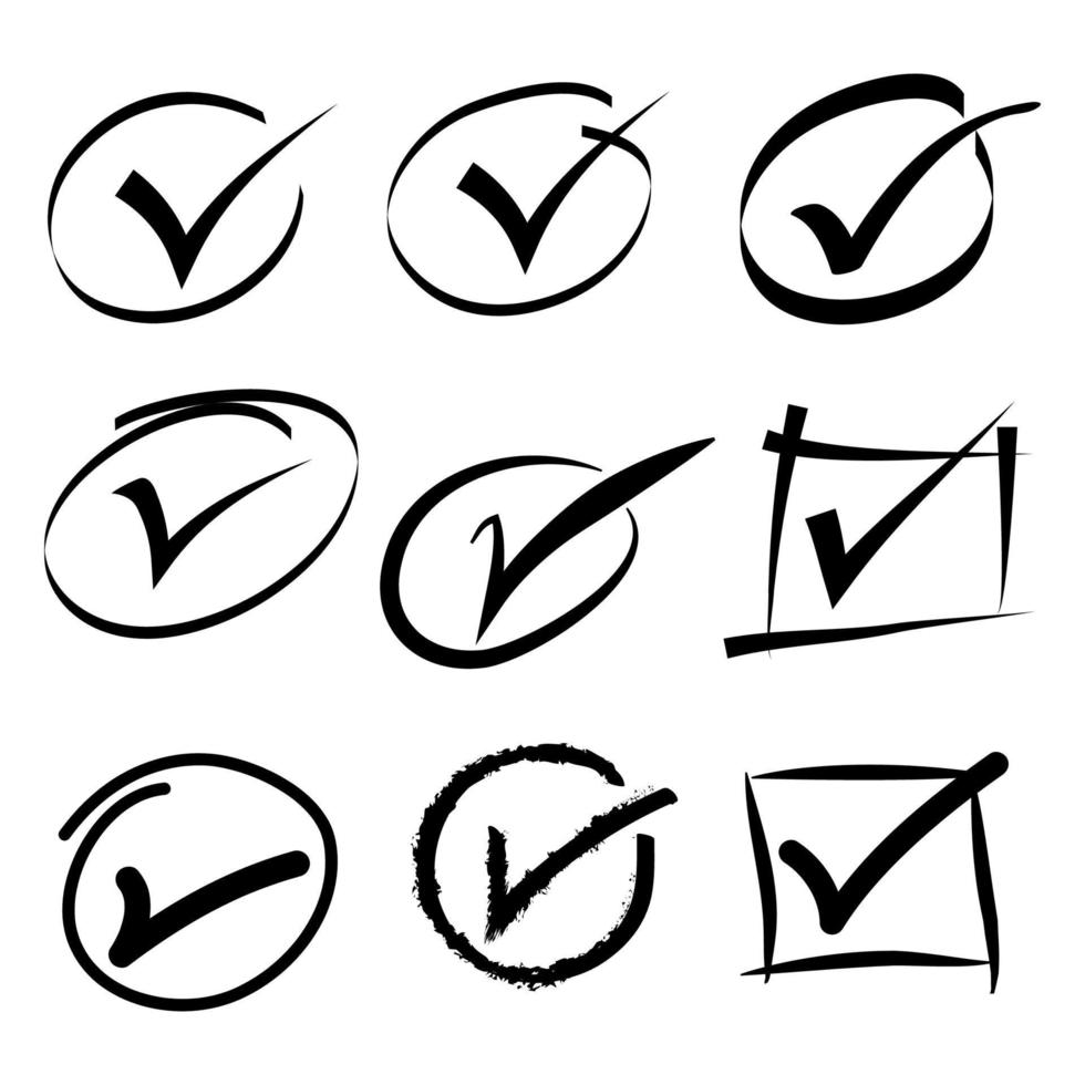 doodle set of check mark icon vector symbol. check mark or checkbox pictogram. vector illustration