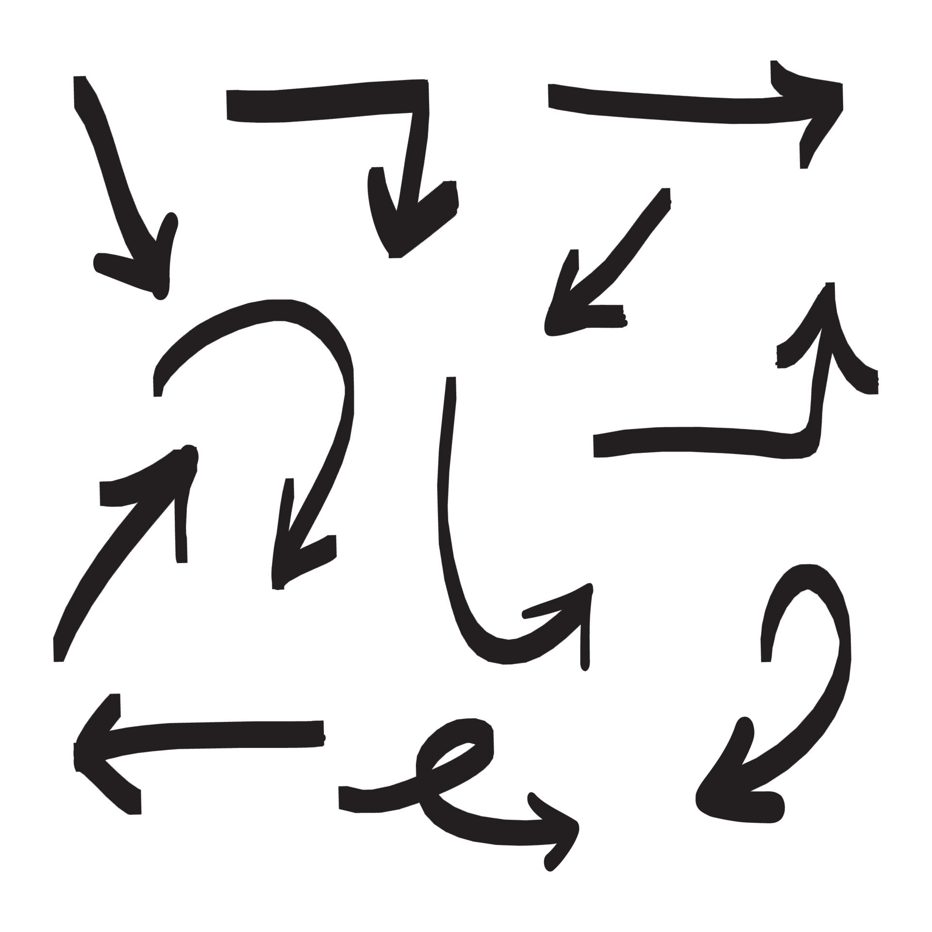 hand drawn Arrows icons Set. arrow icon with various directions. Doodle