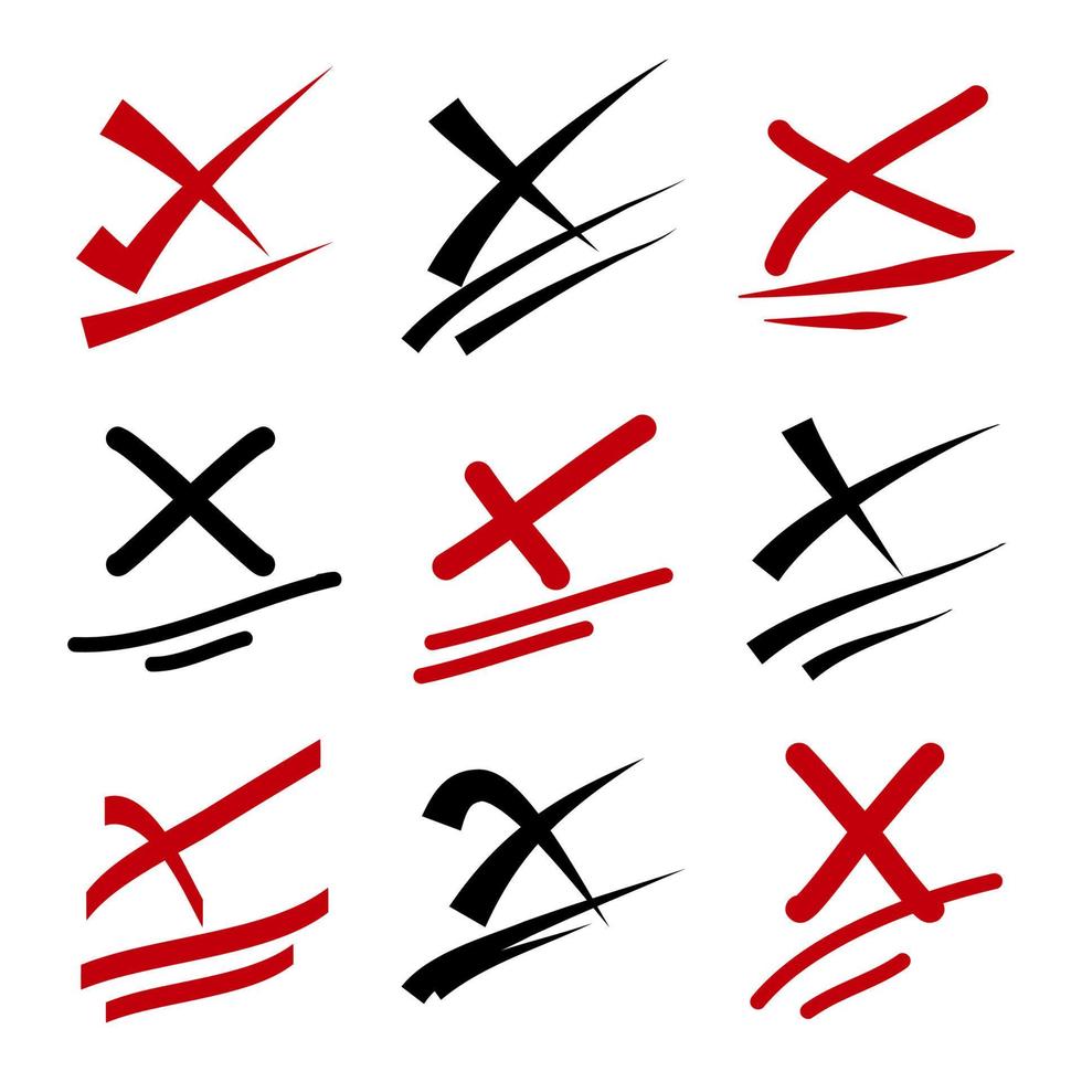 Hand drawn X signs. doodle set of wrong or false mark. vector illustration