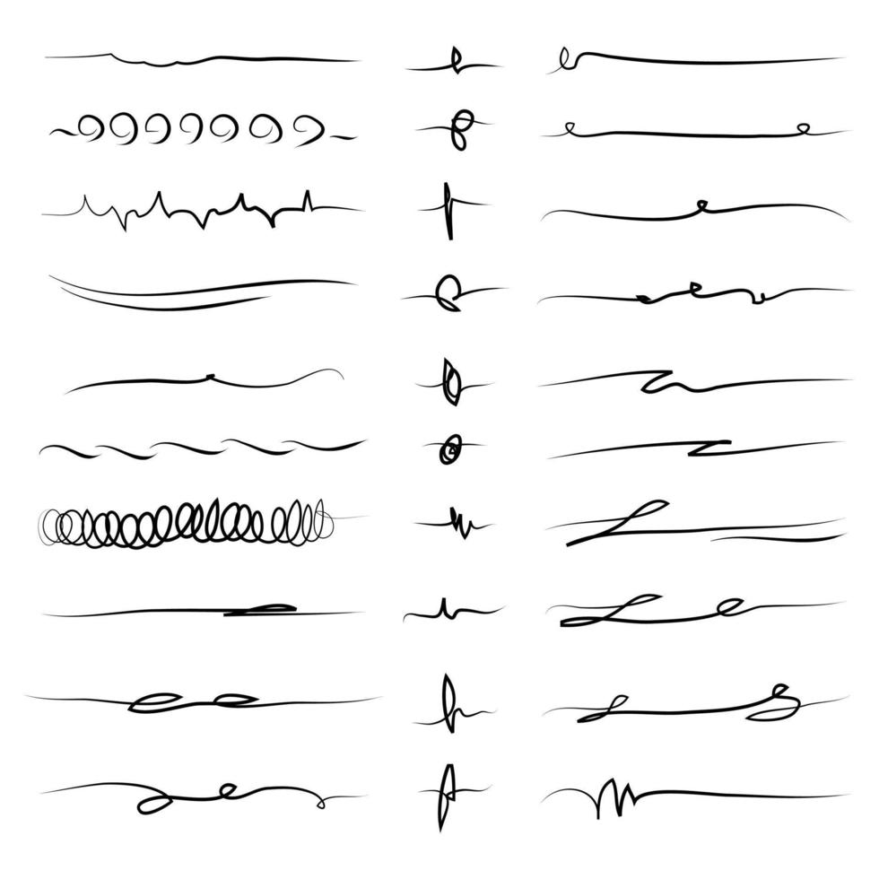 Set of hand drawn lines. Doodle design element with underline, scribble, swashes, swoops. swirl. vector illustration