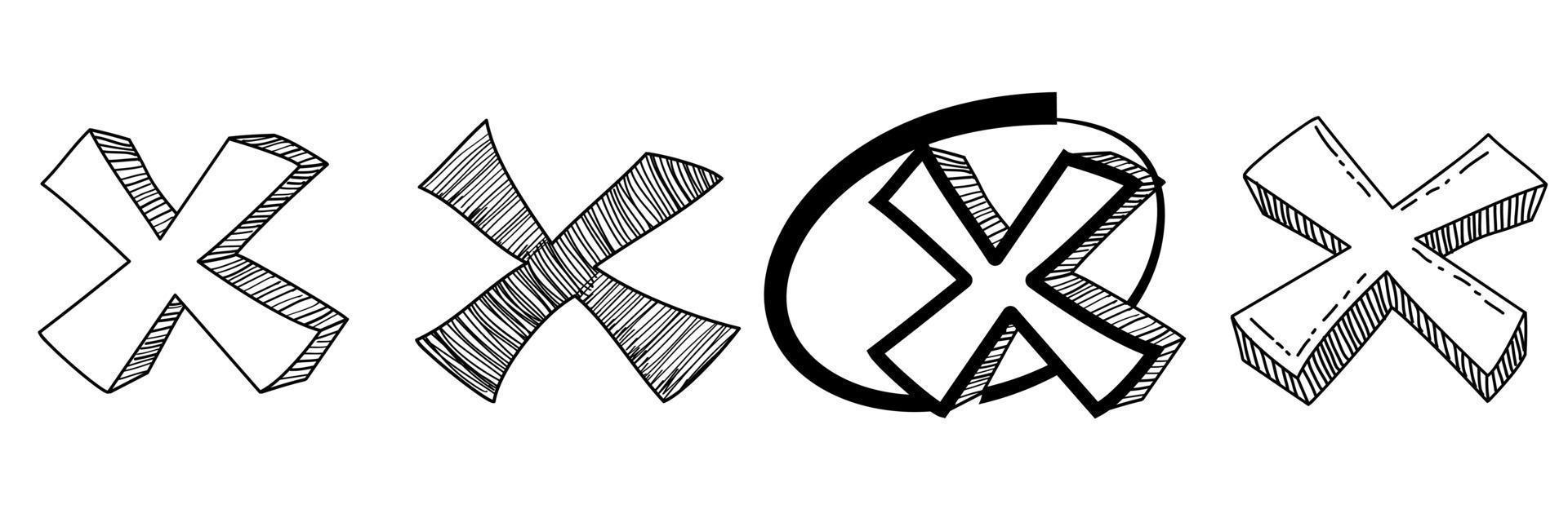 signos x dibujados a mano. conjunto de garabatos de marca incorrecta o falsa. ilustración vectorial vector