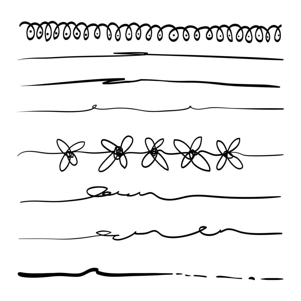 Set of hand drawn lines. Doodle design element with underline, scribble, swashes, swoops. swirl. vector illustration