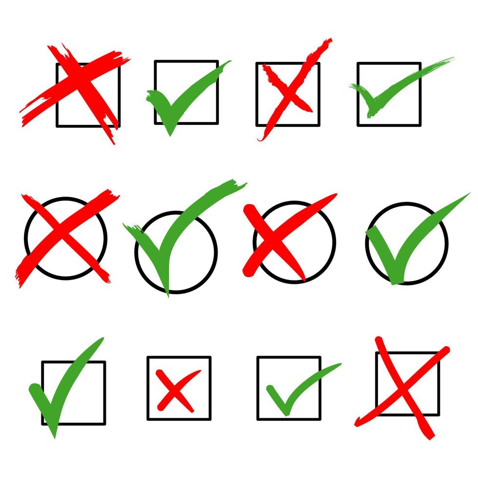 doodle set of check mark and wrong mark. false and true vector illustration