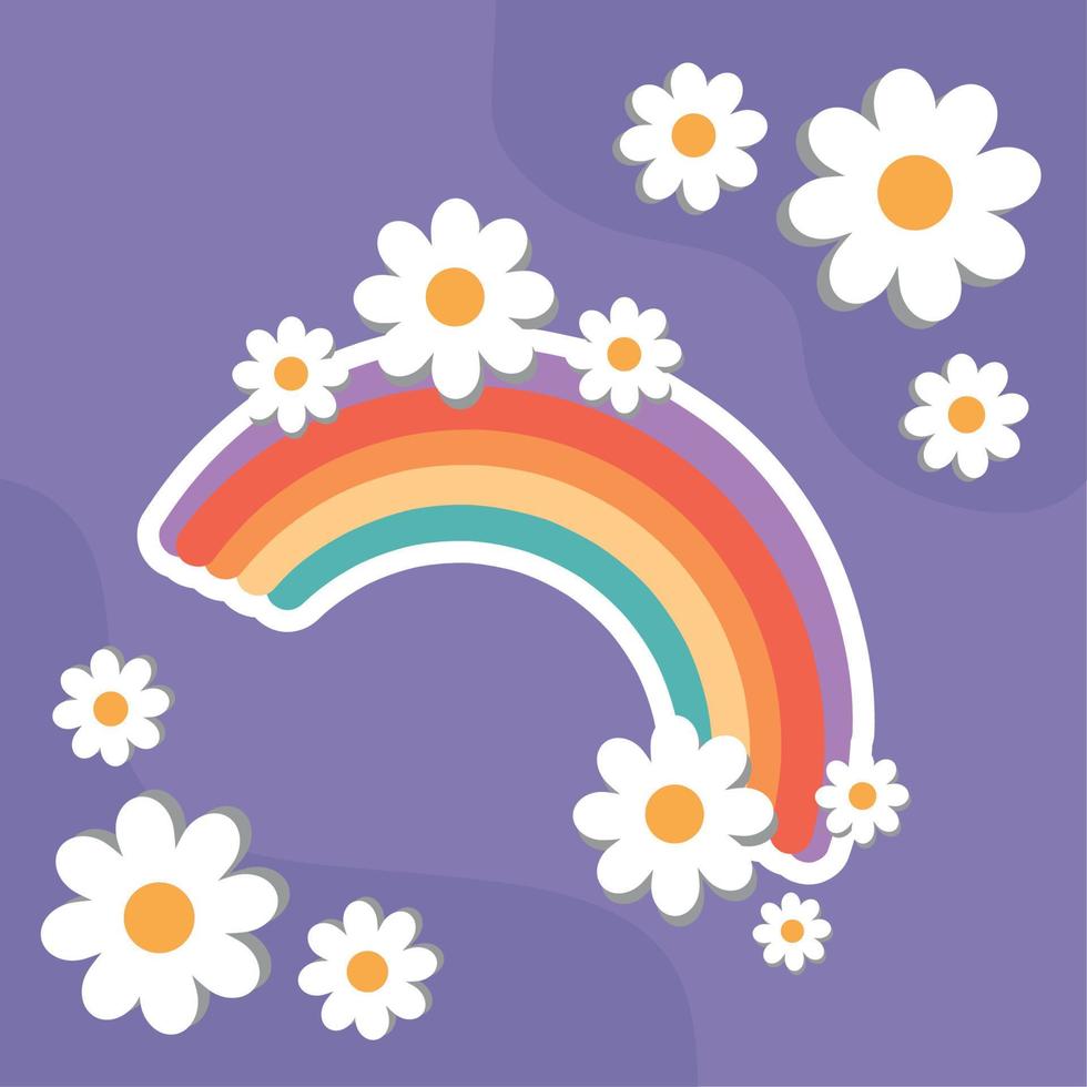 arcoiris hippie y flores vector