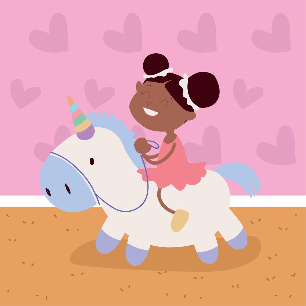 girl playing with little unicorn vector