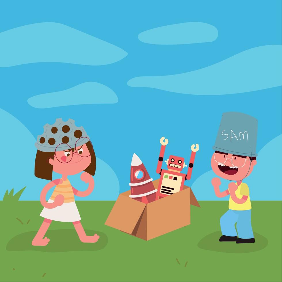kids playing with box vector