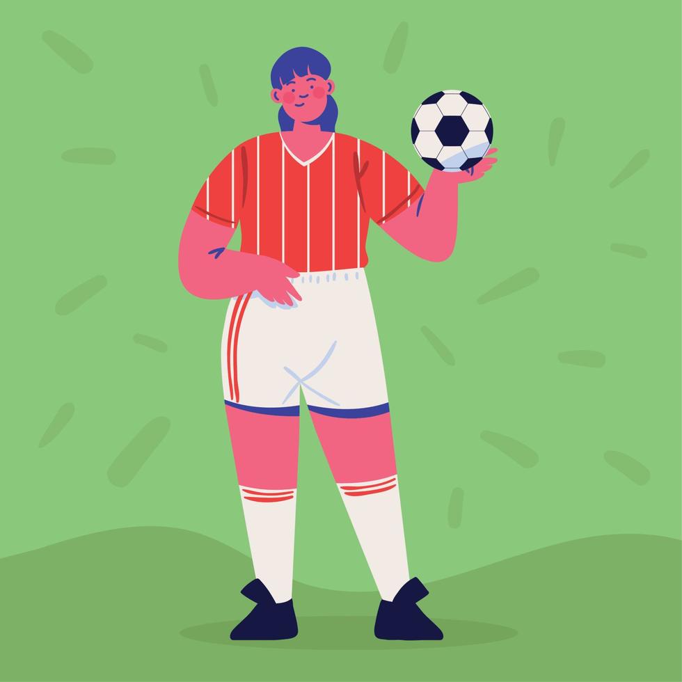 jugadora de fútbol con pelota vector