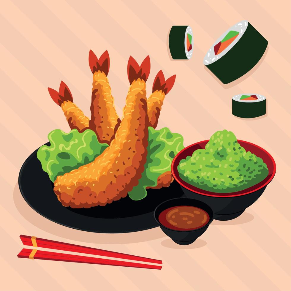 fried shrimp japanese vector