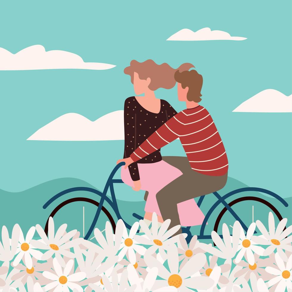 couple riding bicycle vector