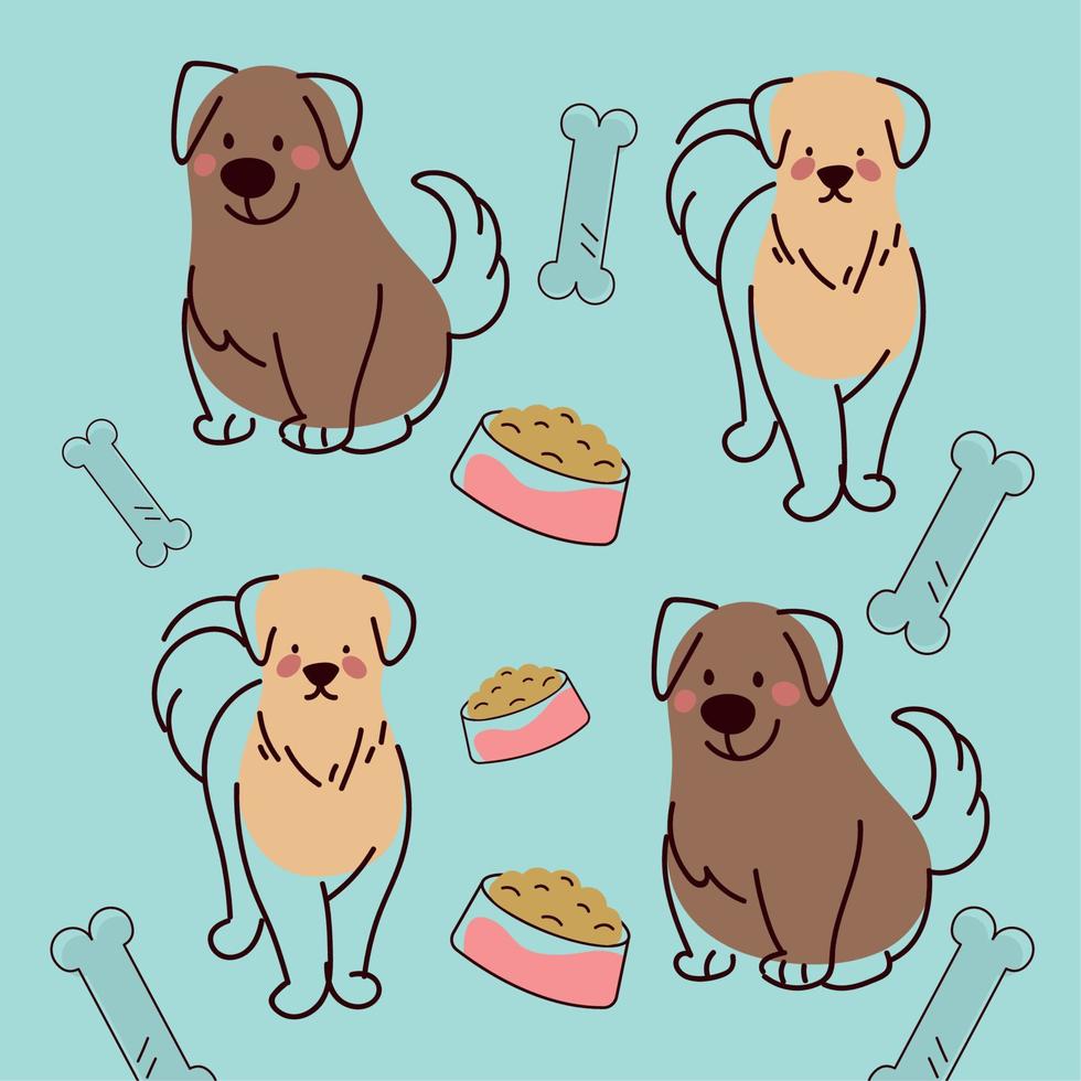 conjunto de perros y comida vector