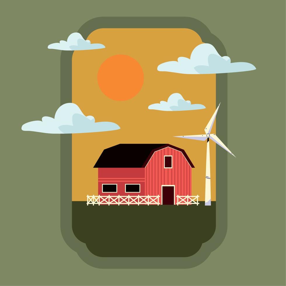 rural label, barn with wind turbine vector