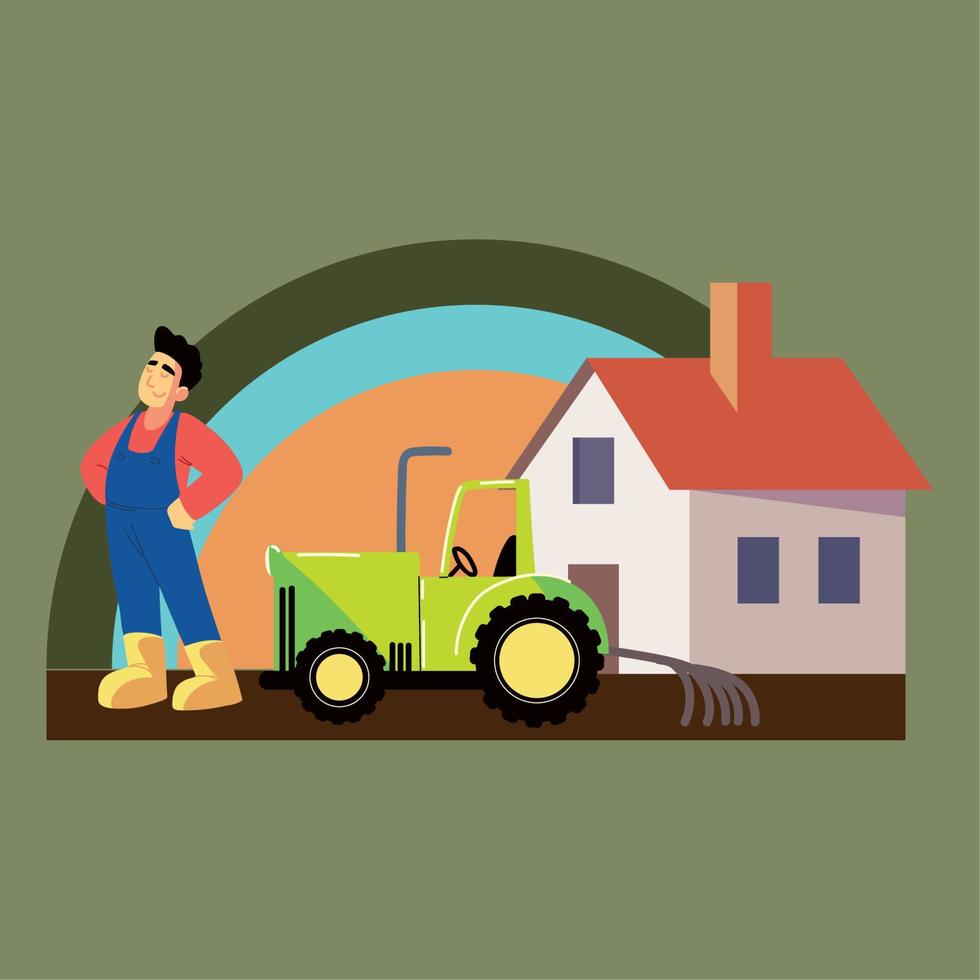 rural man and tractor vector