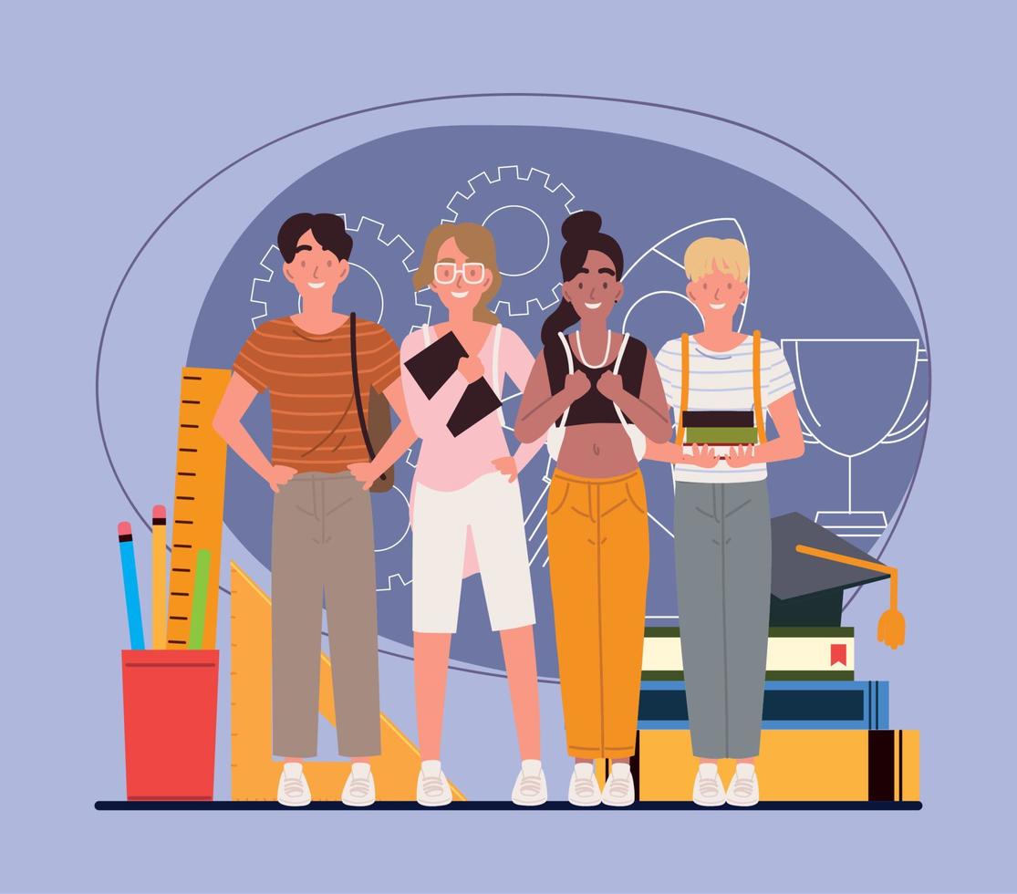 college students female and male vector