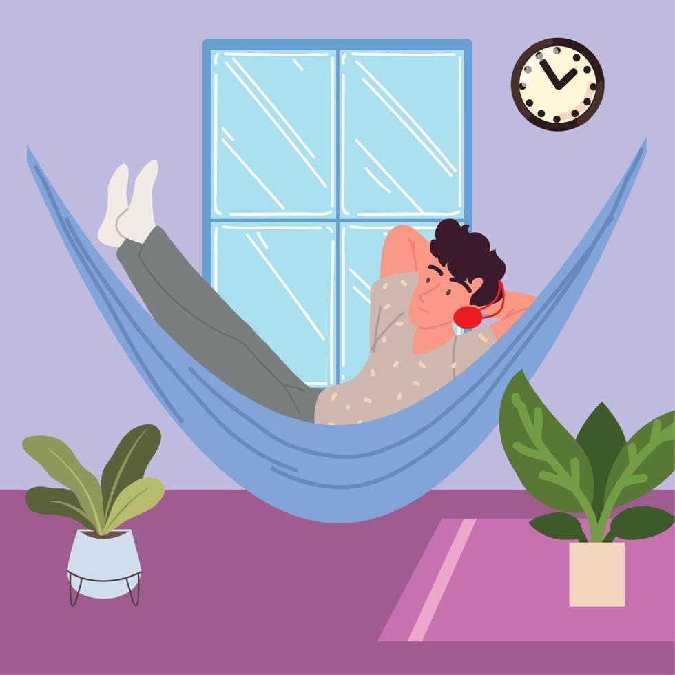 man listen music in hammock vector