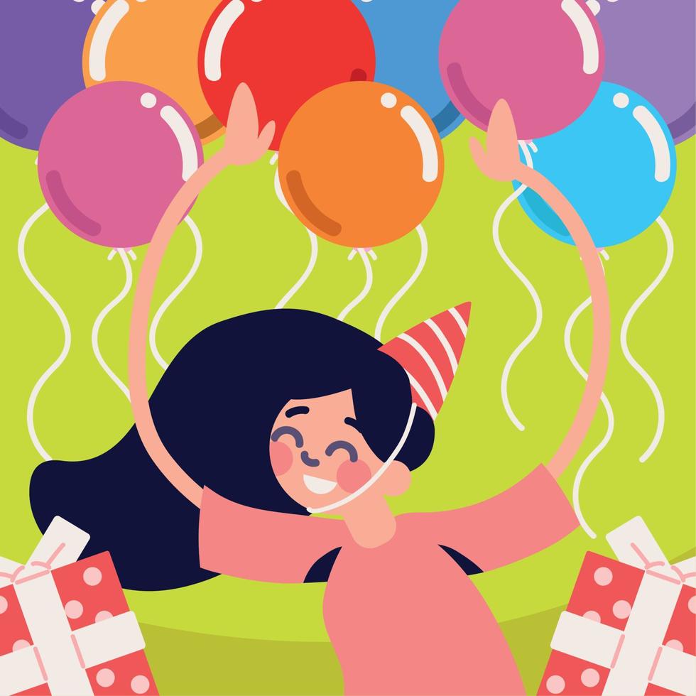 happy girl birthday hat vector