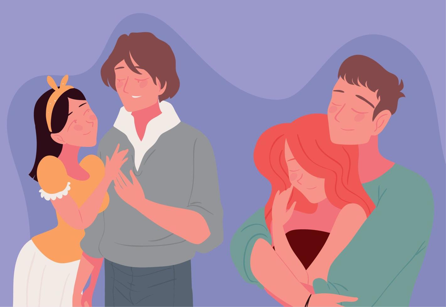 couples hugging characters vector