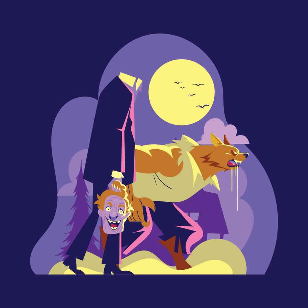 Headless Ghost and Werewolf Walking in The Night vector