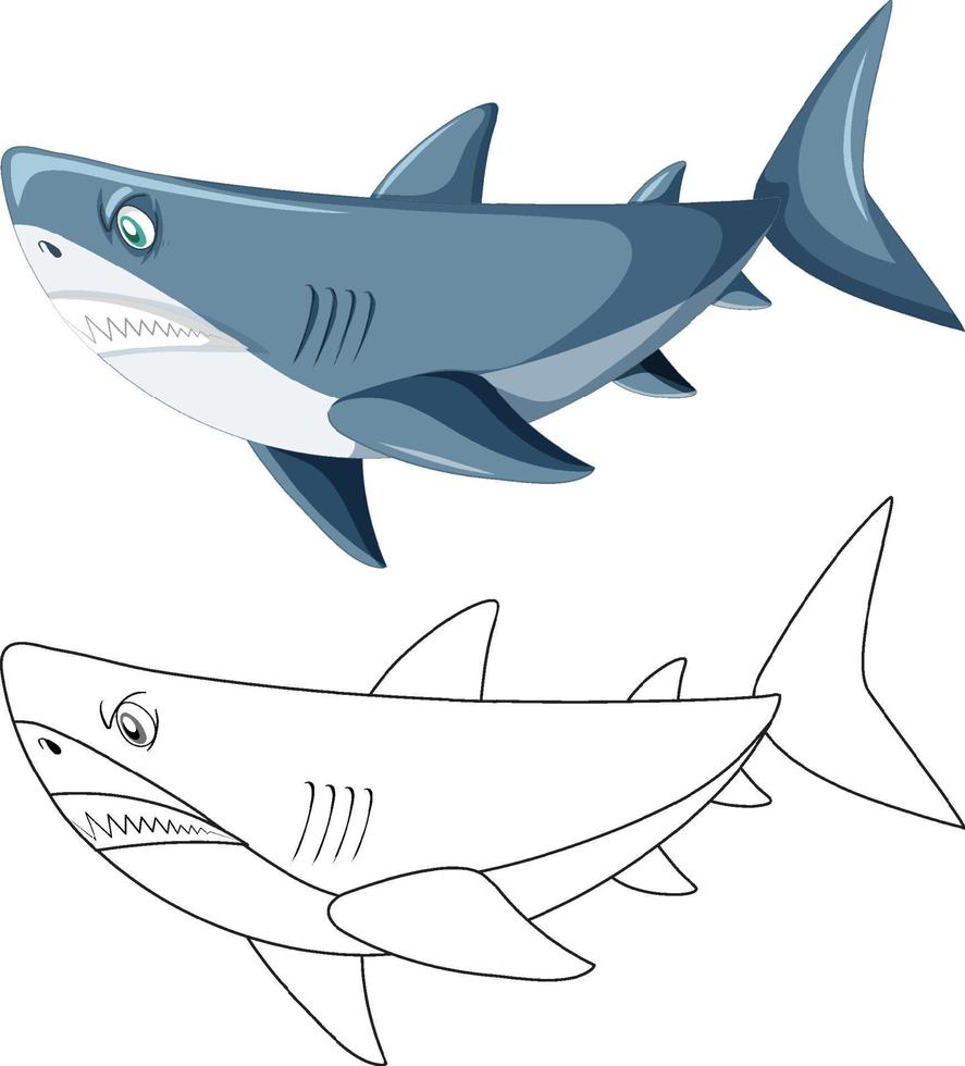 Shark cartoon character with its doodle outline vector