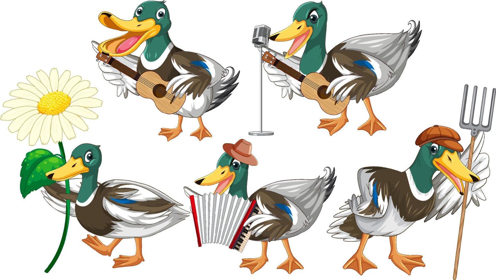 conjunto de patitos haciendo diferentes actividades vector