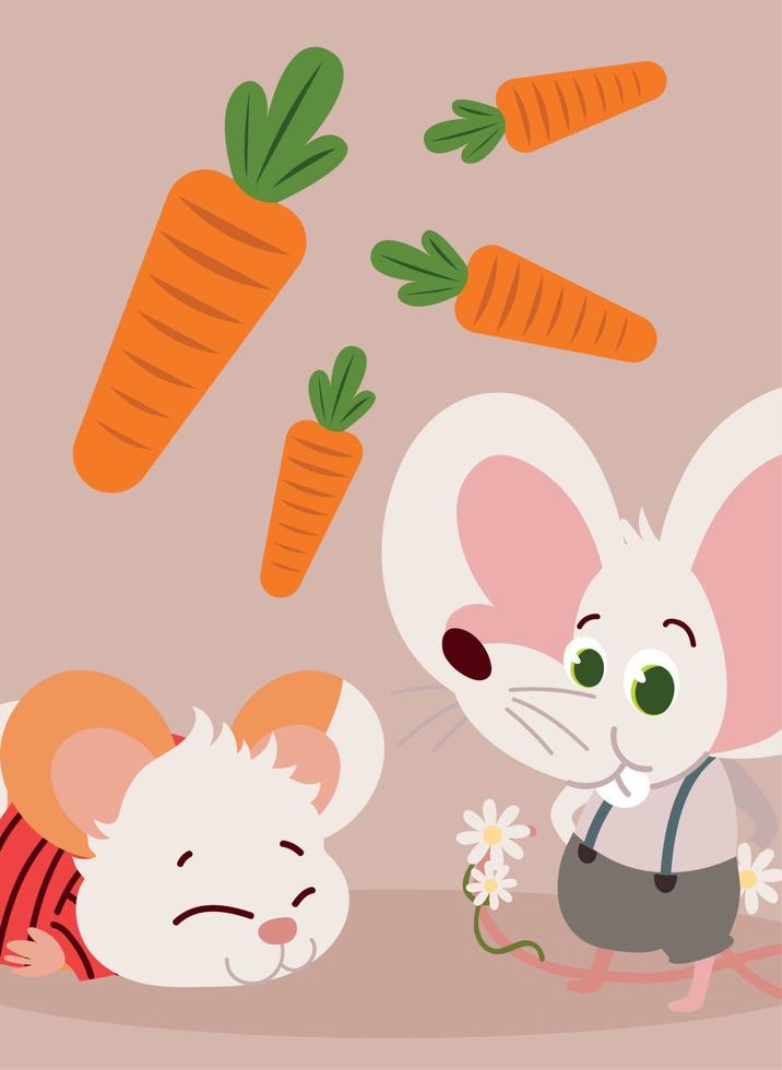 cute animals with carrots vector