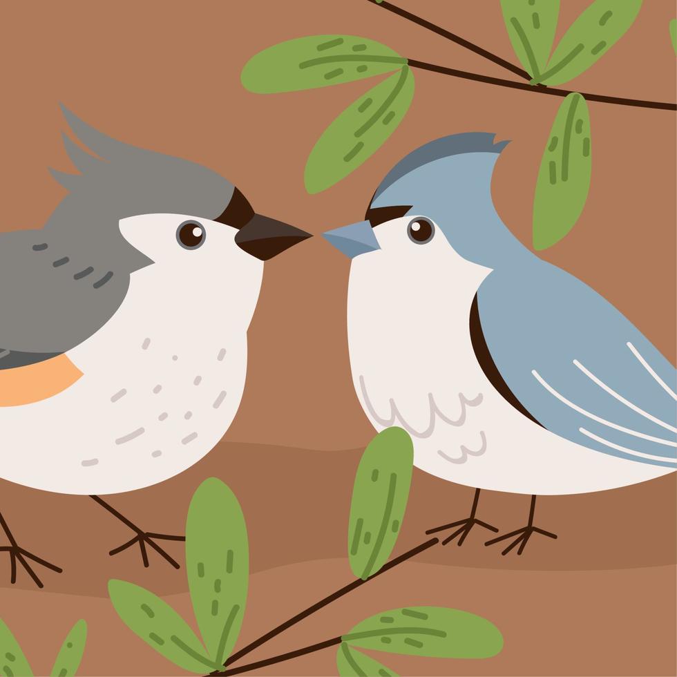 cute birds and foliage vector