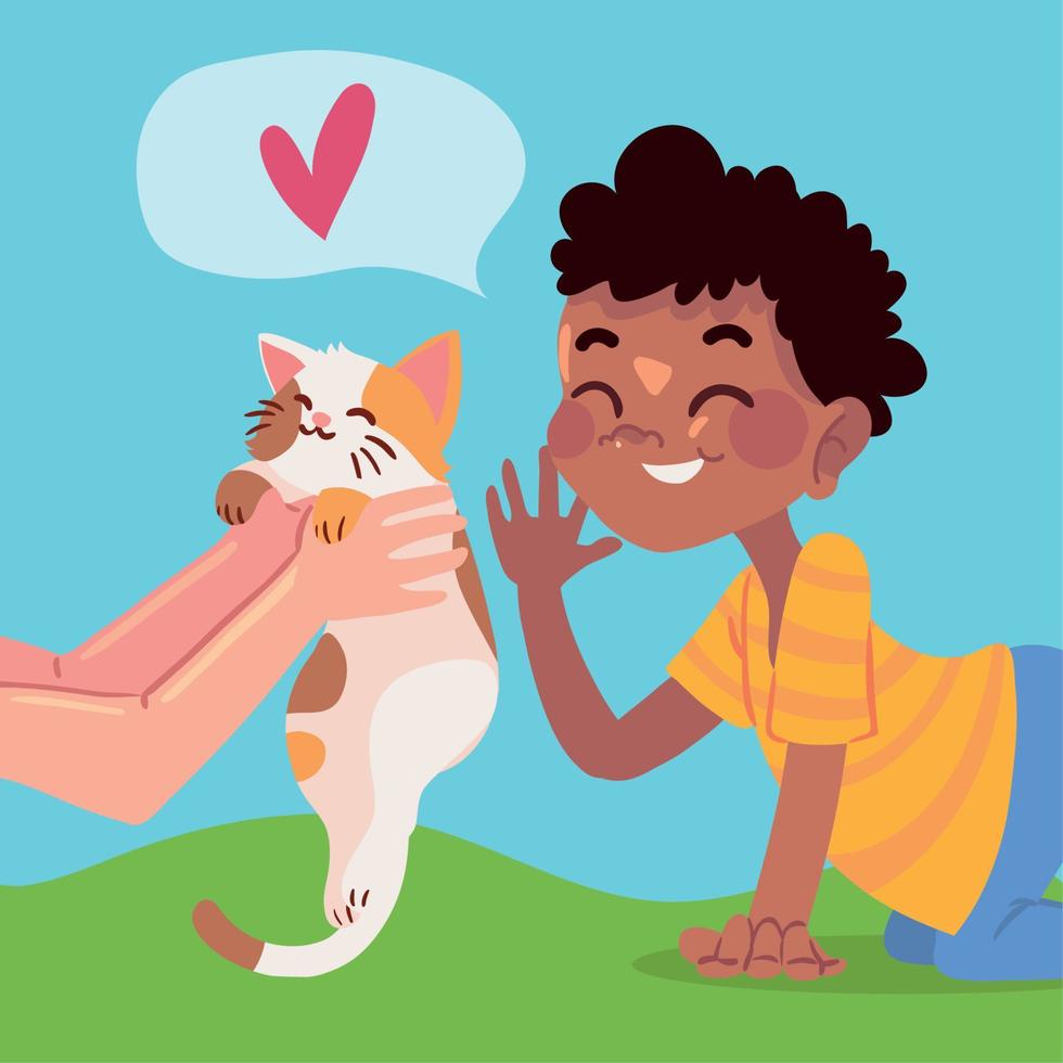 cute boy with cat vector