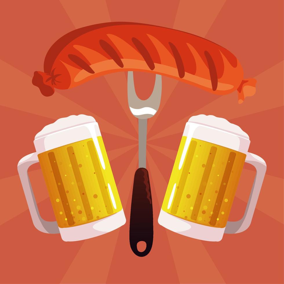 salchichas y cervezas oktoberfest vector