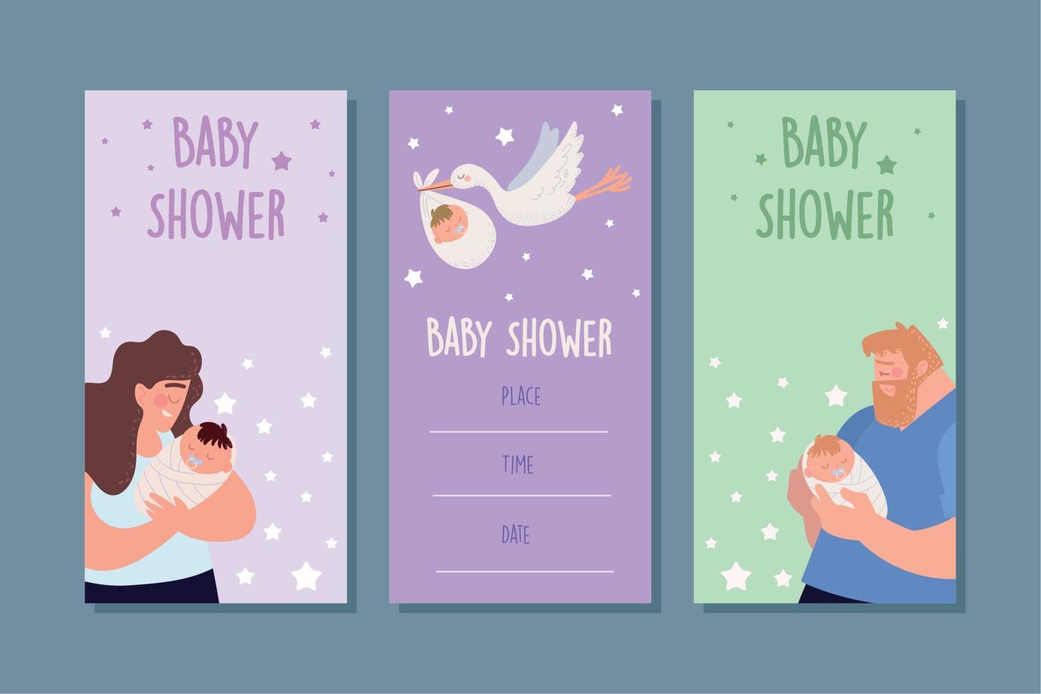 juego de tarjetas de baby shower vector