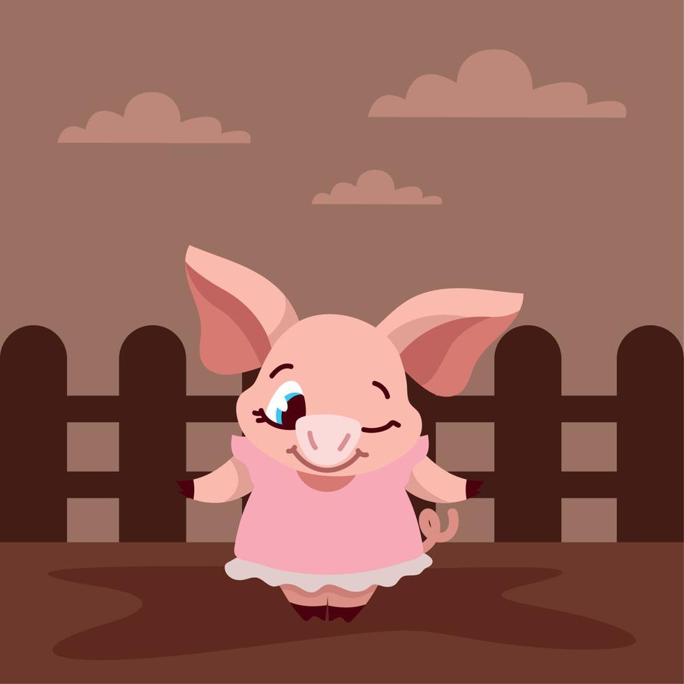 cute little pig in mud vector