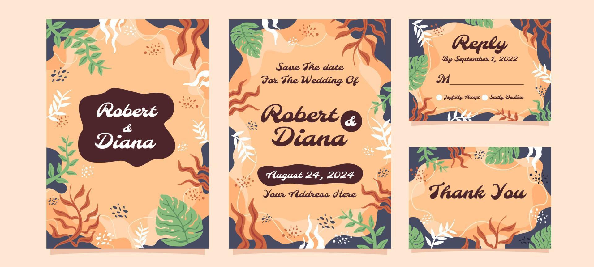 Earthy Toned Wedding Invitation Template vector