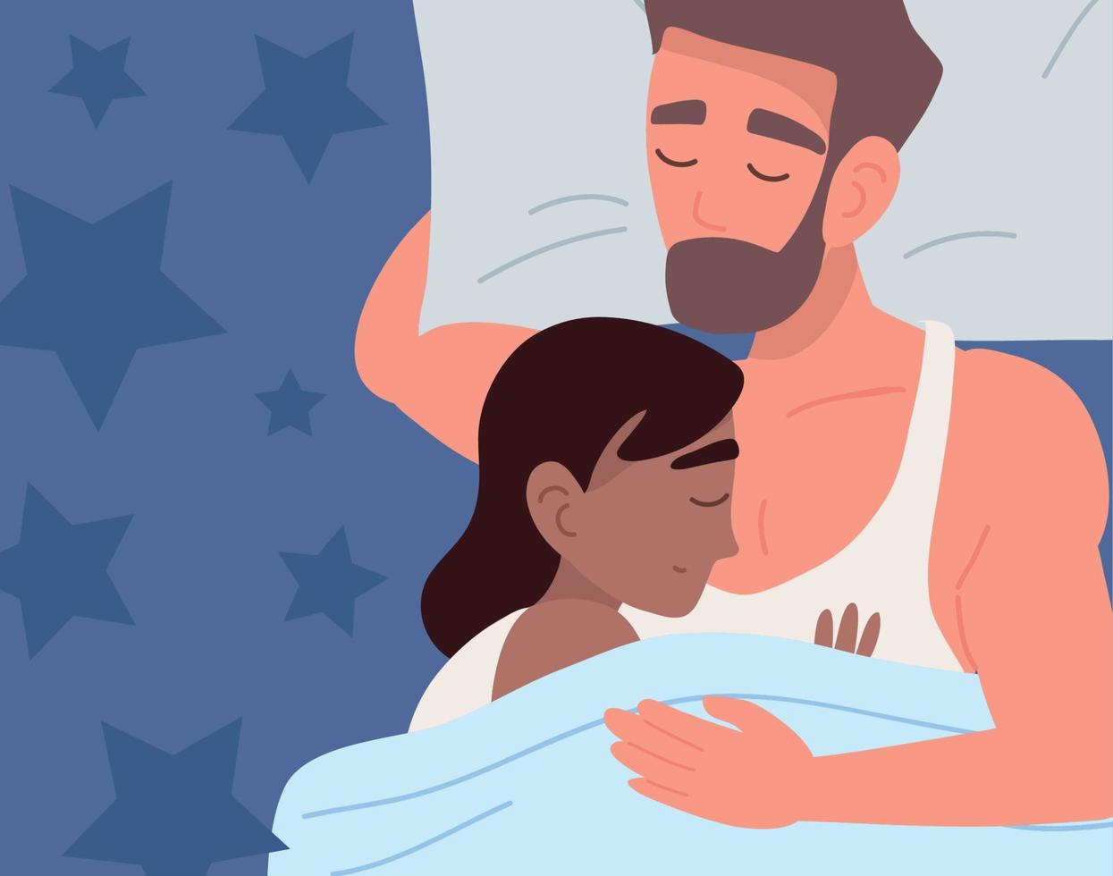 embracing couple sleeping vector