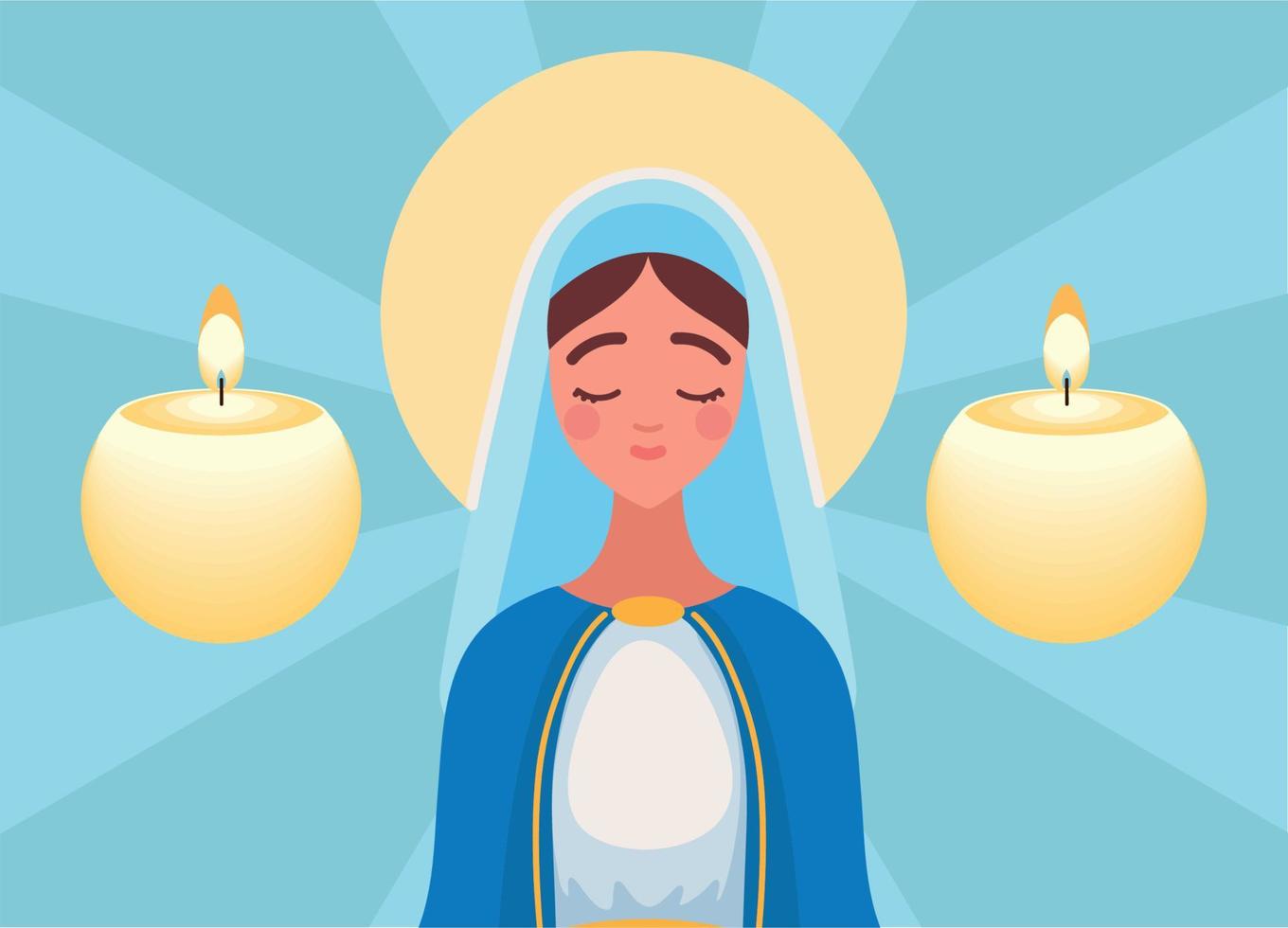 cute virgin Mary and candles vector