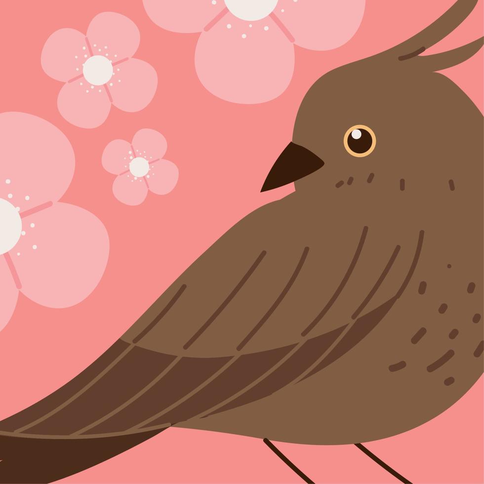 pájaro marrón y flores vector
