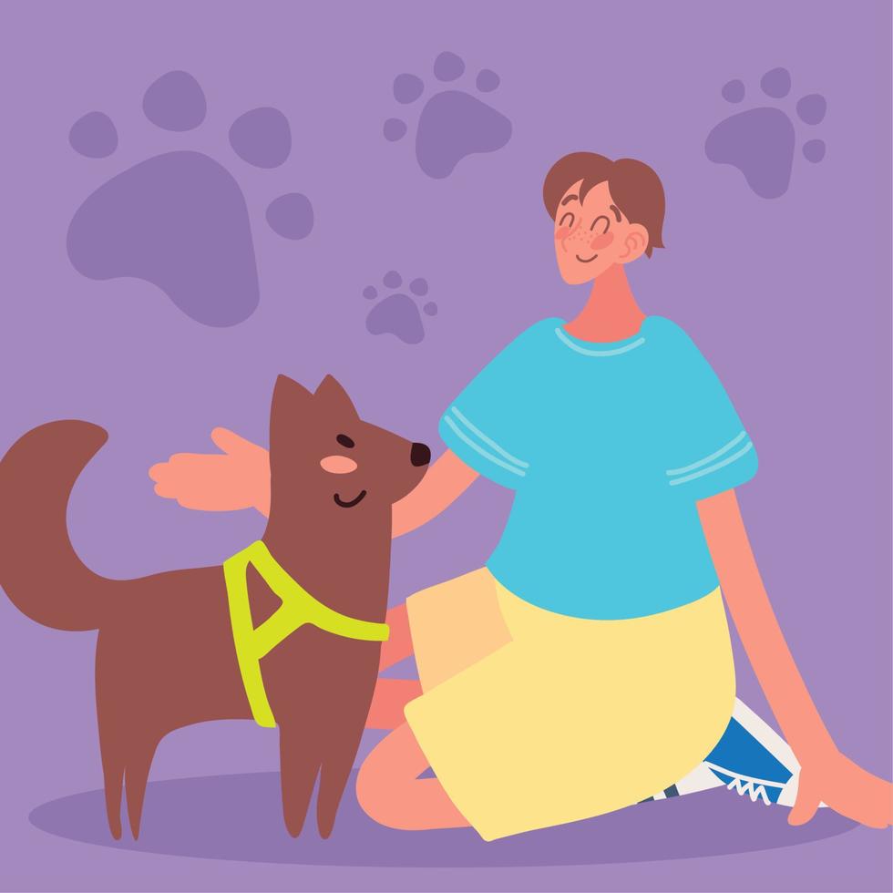 boy with brown dog vector