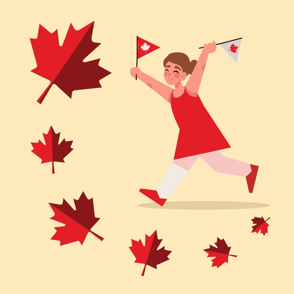 chica con banderas canadienses vector