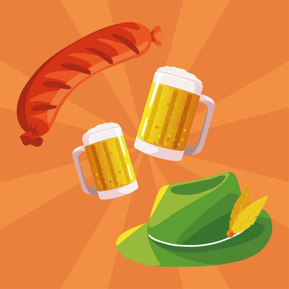 oktoberfest beers, hat and food vector