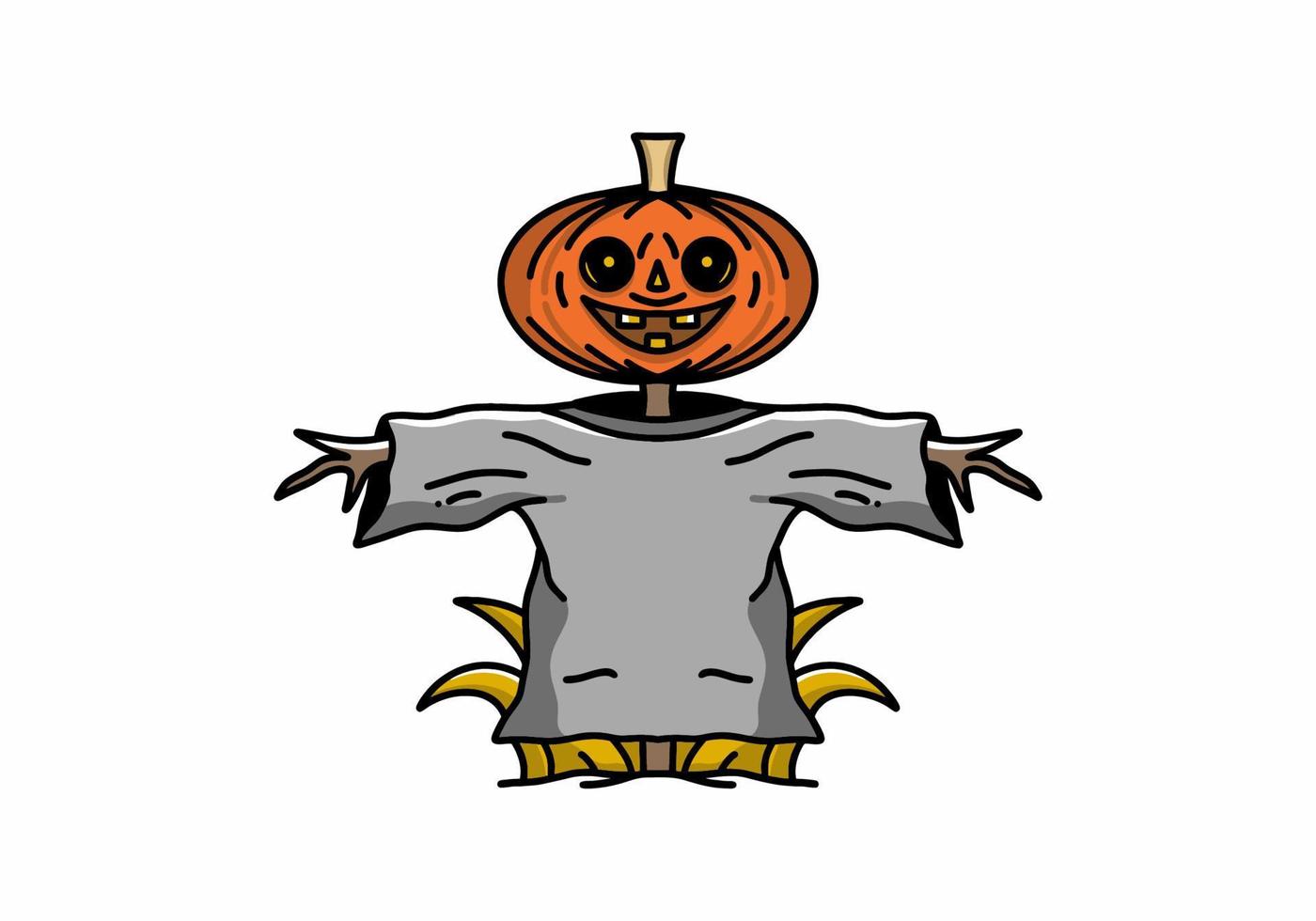 muñeca de calabaza de halloween en diseño de ilustración de color naranja y gris vector